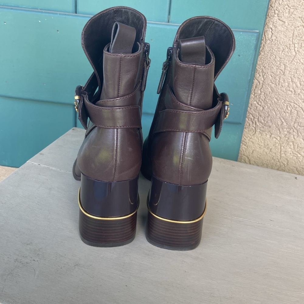 Tory Burch Brown Ankle Boots with Gold Accent - Picture 3 of 7